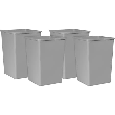 Rubbermaid Commercial 35 gal Square Indoor Plastic Can, Gray, Linear Low-Density Polyethylene (LLDPE), 19.5 in, 4 PK RCP3958GYCT